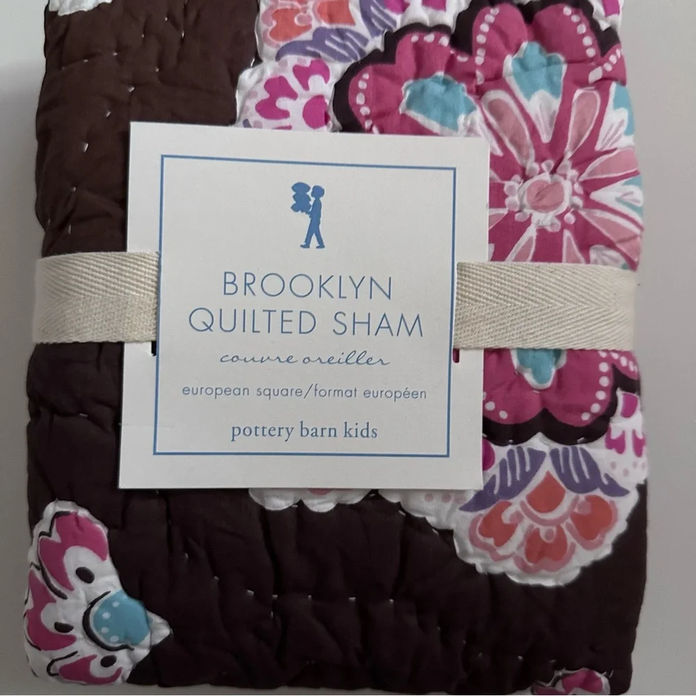 Pottery Barn Brooklyn Quilted Euro Pillow Sham Brown Pink Boho NEW Square